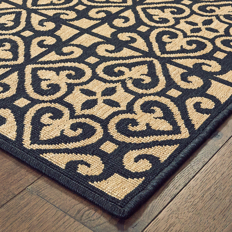 Fleur De Lis Living Scholl Scroll Black/Tan Indoor/Outdoor Area Rug